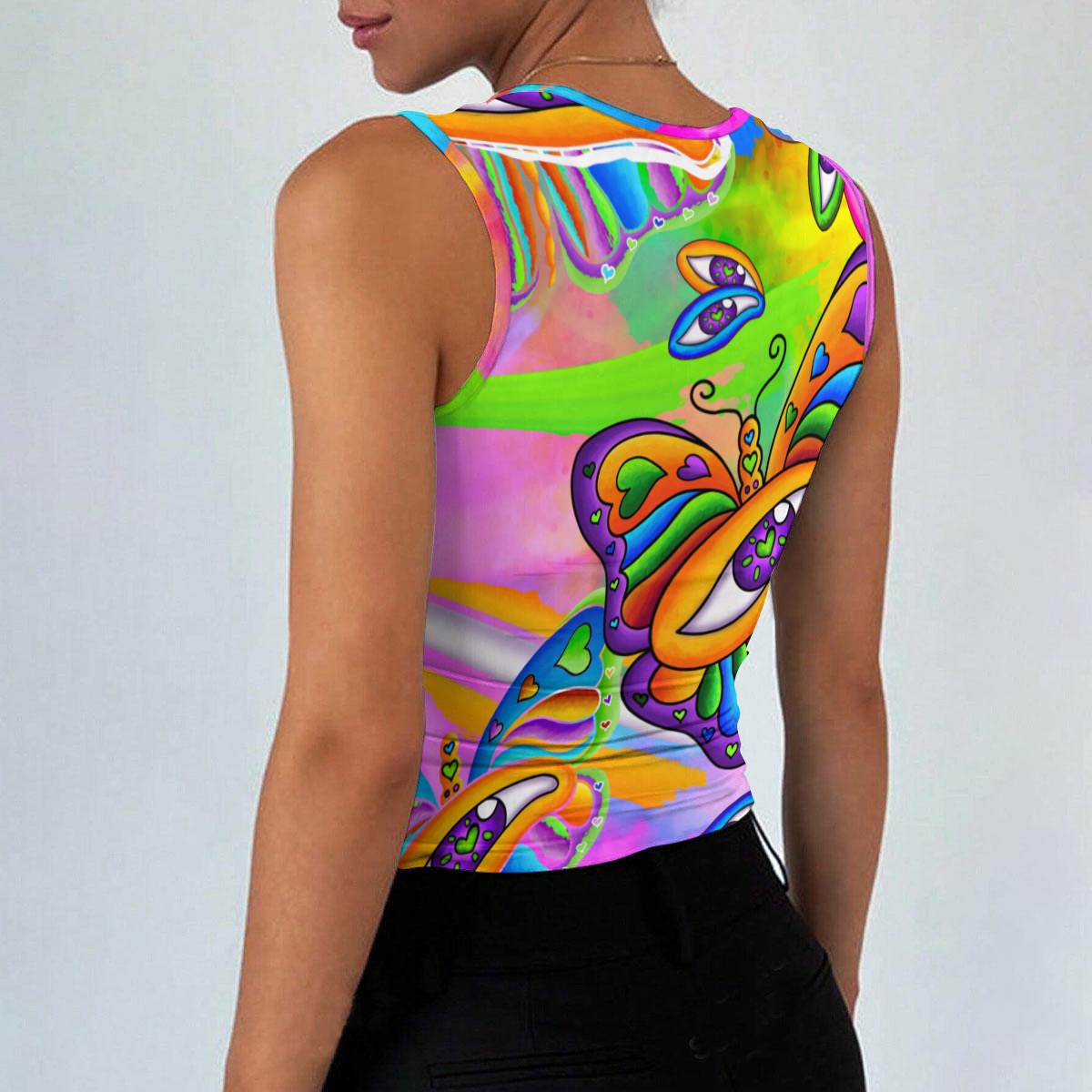 Rainbow Butterfly Square Neck Tank Top