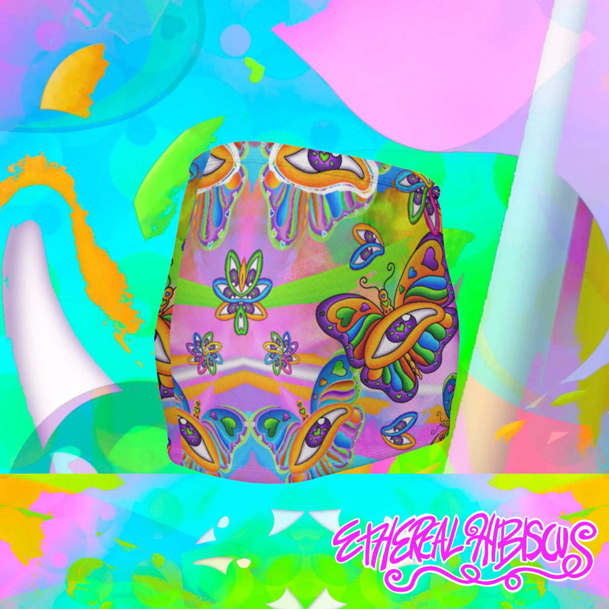 Rainbow Butterfly Fractal Micro Mini Skirt
