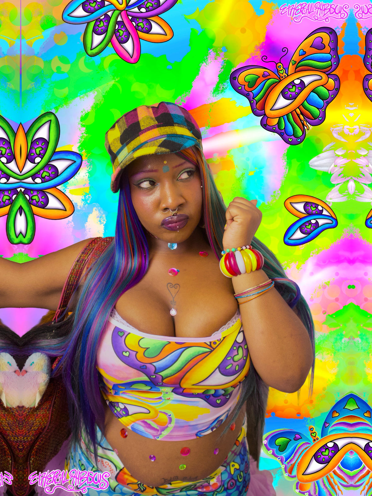 Rainbow Butterfly Square Neck Tank Top